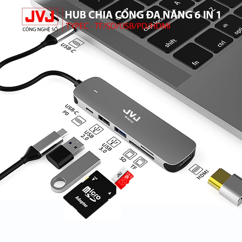 Hub type C USB C10 /C8/C6/C5/C4 JVJ đa năng cổng chuyển đổi chia cổng cho MacBook, Laptop - Bảo hành chính hãng 2 năm