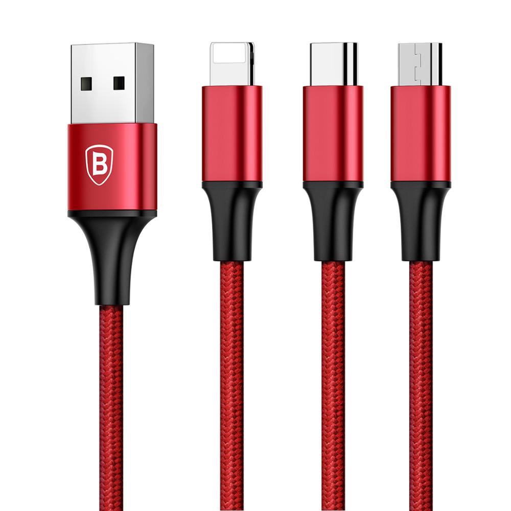 Cáp Sạc 3 Đầu Bọc Dù, Dây Sạc 3 IN 1 Dài 1m2 ( microUSB + lightning + Type-C ) Iphone-Android