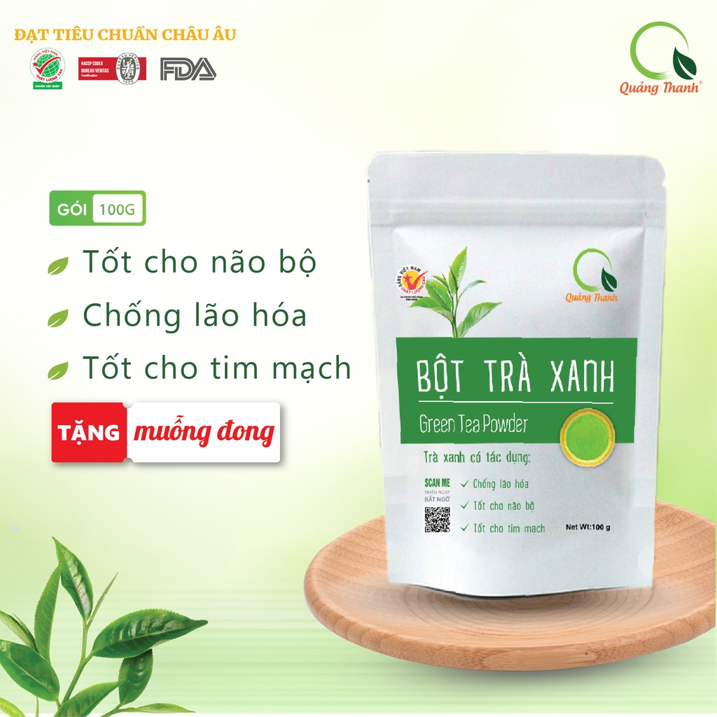 [CHÍNH HÃNG] Bột Trà Xanh Quảng Thanh 100% Nguyên Chất Sấy Lạnh - Chống lão hóa, Tốt cho tim mạch, não bộ - Gói 100 gr