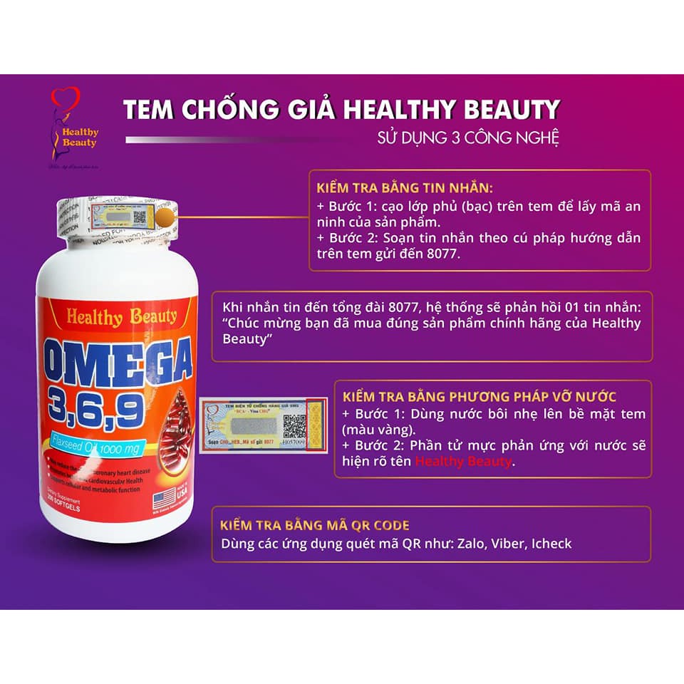 Healthy Beauty OMEGA 3,6,9 hộp 100 viên giúp bổ sung các axit béo không no cho cơ thể, tốt cho tim mạch, não, mắt, da