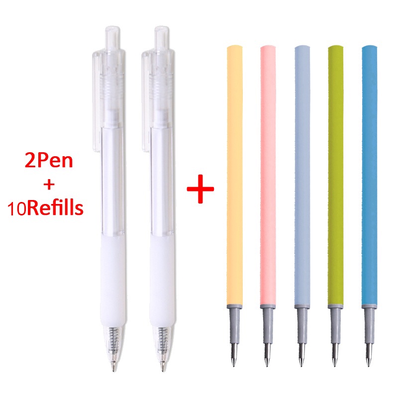 Set 2 Bút Bi + 10 Ruột Bút Bi Màu Đen Ngòi 0.5Mm