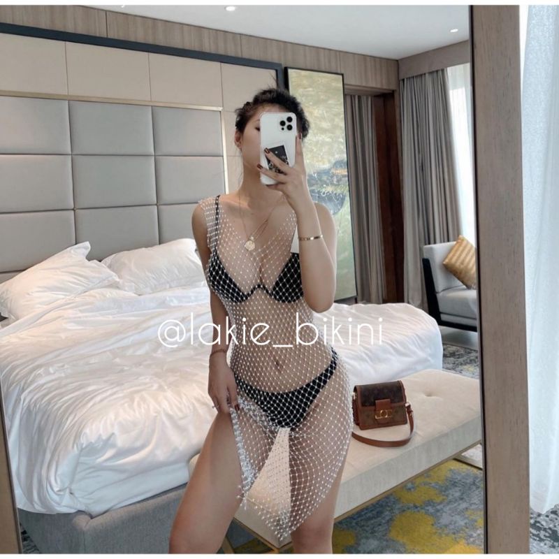 Váy Lưới Đính Đá Lấp Lánh Cover Bikini Đi Biển Cao Cấp Ngọc Trinh