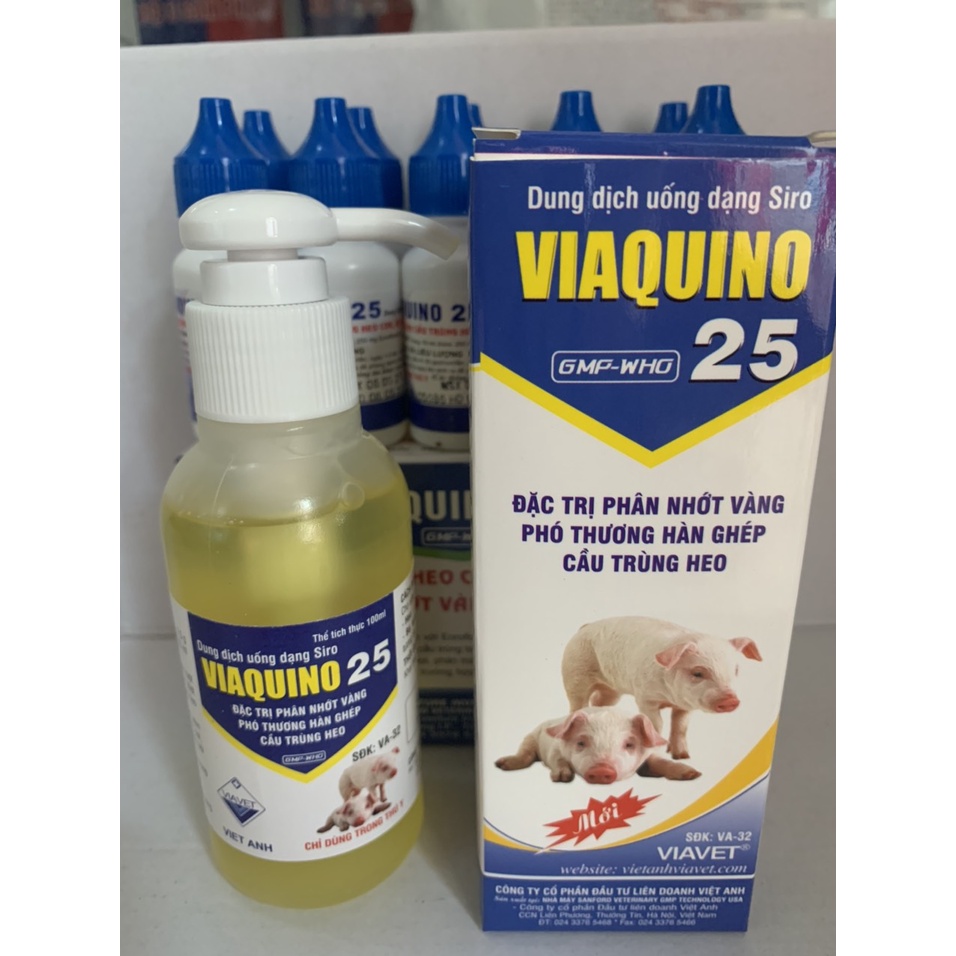 Viaquino 25 Chai 100ml Phòng Bệnh Phân Nhớt Vàng, Phó Thương Hàn, Ghép Cầu Trùng Heo