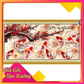 Tranh Đính Đá CÁ CỬU NGƯ QUẦN HỘI. Kích Thước: 1m28 x 65cm
