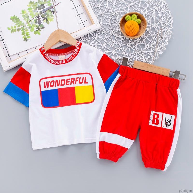 Set Áo Thun Ngắn Tay Cổ Tròn + Quần Short Lưng Thun Thời Trang Bé Trai