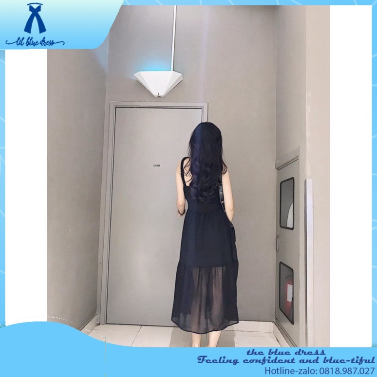 ✨QUẢNG CHÂU✨ Đầm maxi bo eo voan đen đi biển siêu hot 🔥FREESHIP🔥 lady xanh cotton cổ V vuông tay phồng chiết eo cao dá