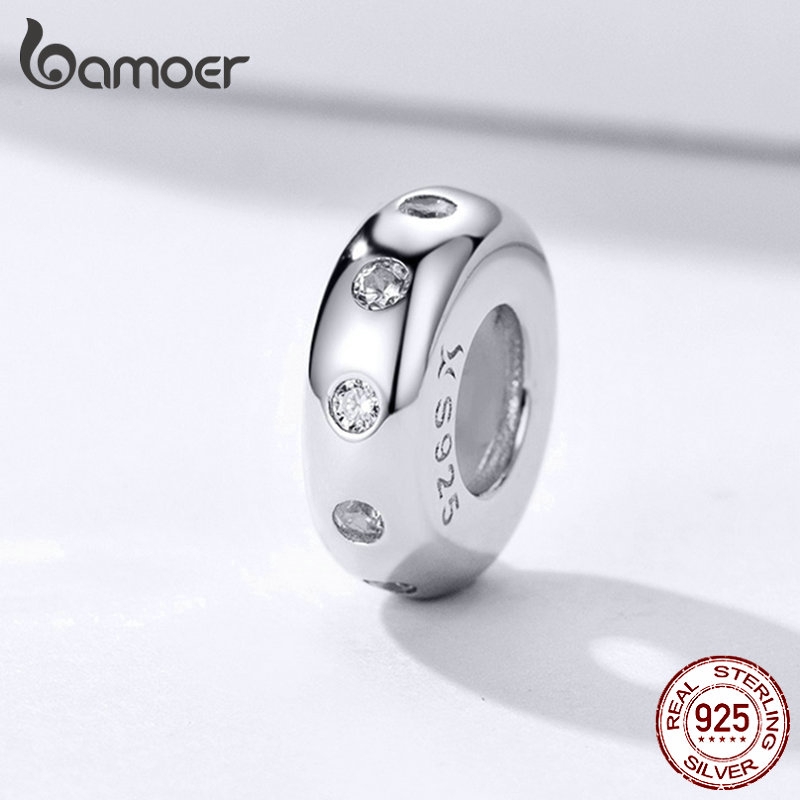 Hạt Charm Bamoer SCC1171 Phong Cách Tối Giản Đính Pha Lê Bằng Bạc 925 Thật Và Silicon