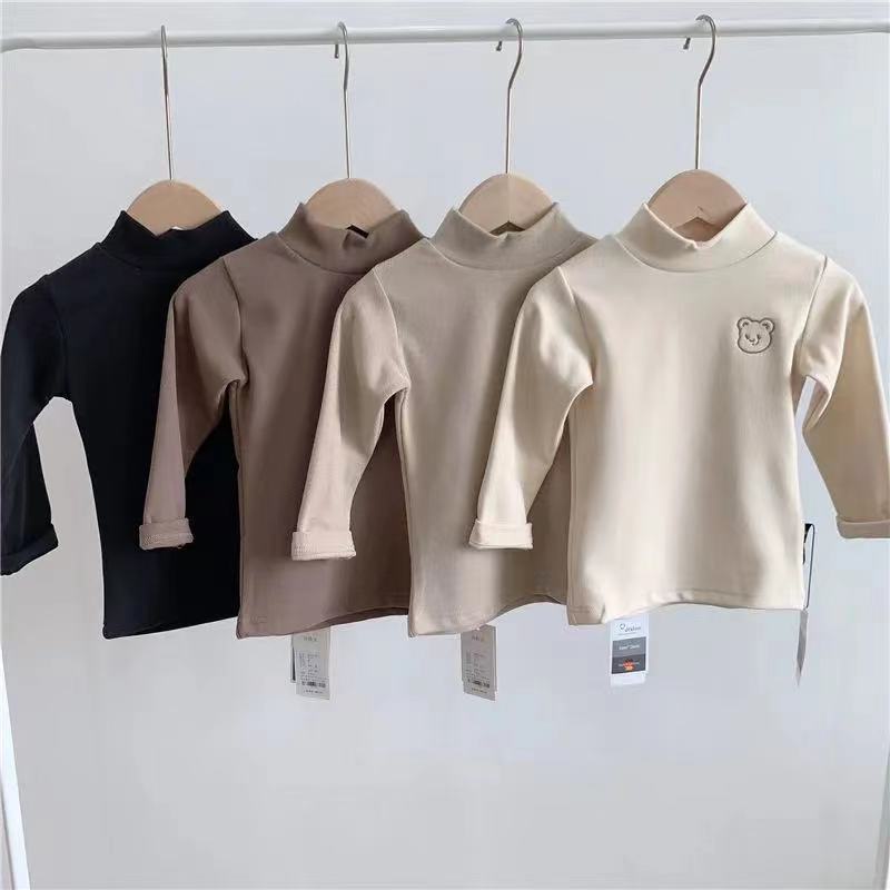 Mới Áo Thun Tay Dài Cổ Lọ Dày Dặn Màu Trơn Dành Cho Bé Gái