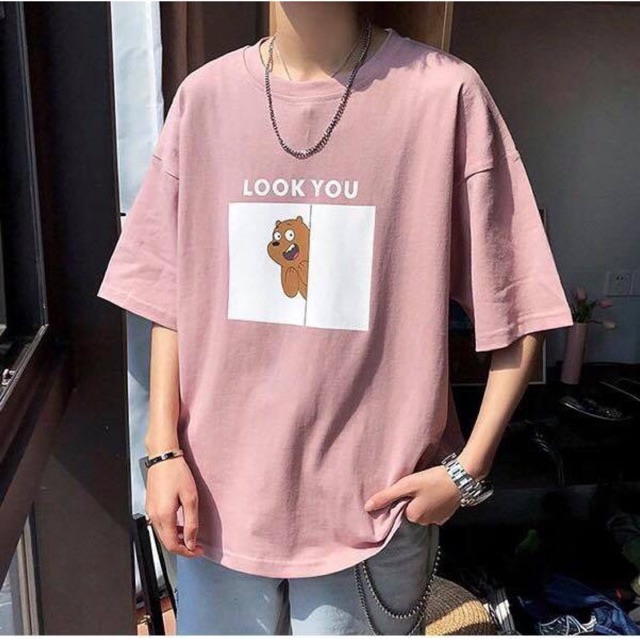 Áo thun tay lỡ form rộng - phông nam nữ cotton oversize - T shirt Gấu look you - 2N Unisex
