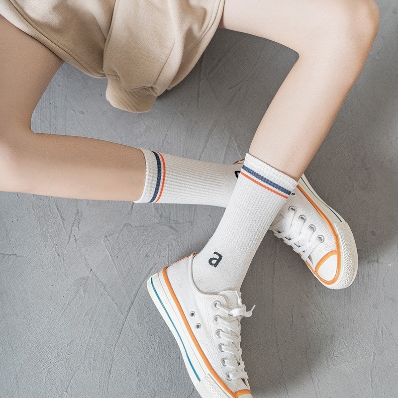 Tất cổ cao màu trắng họa tiết số 1975 để phối sneaker cotton mềm mịn kháng khuẩn khử mùi unisex DOLLY SECRET T04