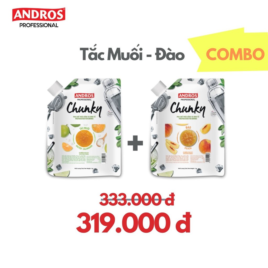 ANDROS - COMBO PHÚ QUÝ (Đào + Tắc Muối) - Nguyên liệu pha chế - Túi 1kgx2