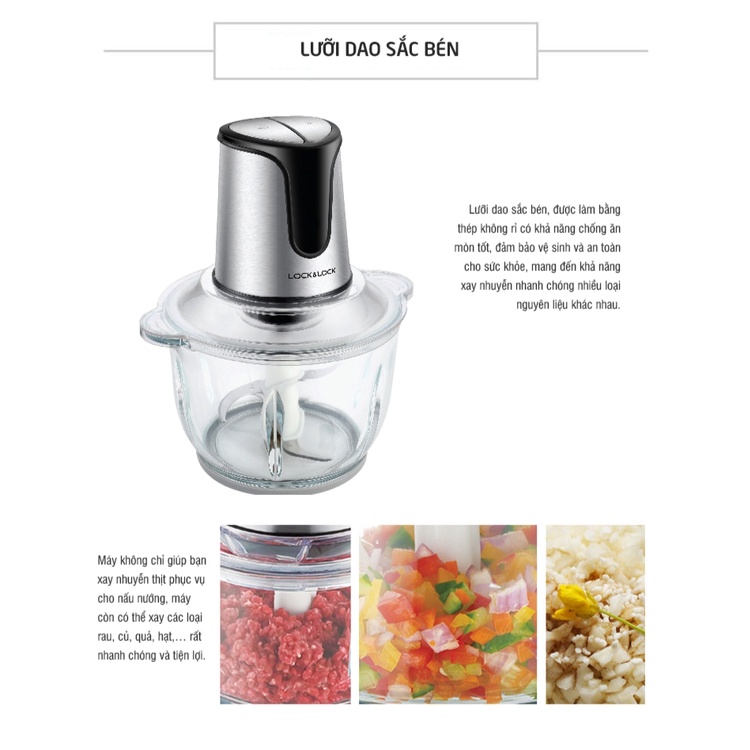 Máy Xay Thịt LocknLock 2L Lưỡi Dao Sắc Kèm 2 Cấp Độ Xay, máy xay thịt Lock&amp;Lock EJM171, EJM116BLK - T2Cmall
