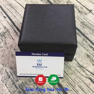Hộp đồng hồ da cao cấp nắp gập, thân cứng, kích thước 9,5x9,5x7,5 full đen làm quà tặng chính hãng