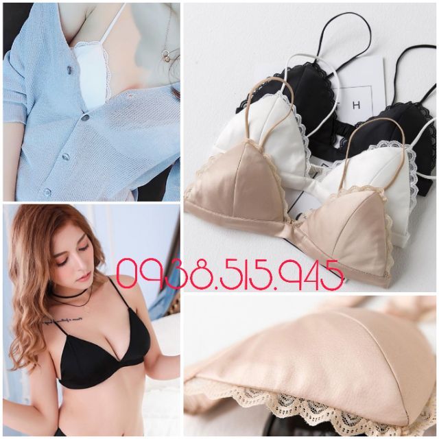 Bralette đen trắng chất lụa viền ren sexy kiểu đơn giản