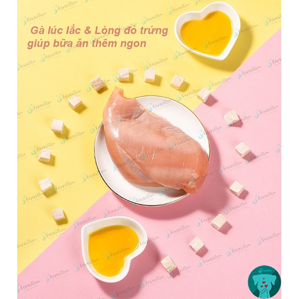 Thùng Đồ Khô Sấy Lạnh Cho Chó Mèo JFamille, Snack Ăn Kèm Giàu Dinh Dưỡng, Dễ Tiiêu Hóa, Lông Óng Mượt. JF184