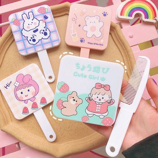Gương cầm tay mini kèm lược xinh xắn, 2 loại tròn/ vuông tiện lợi.