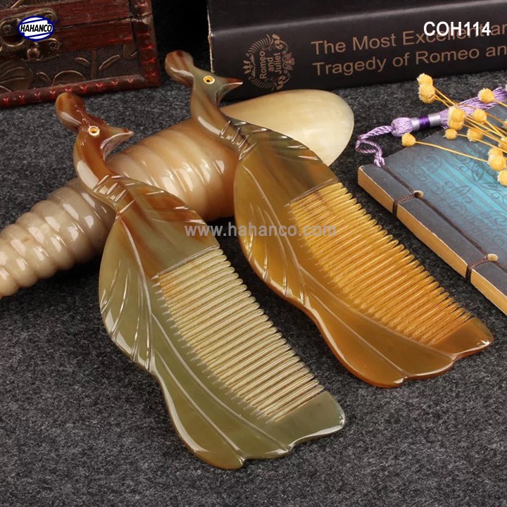 Lược sừng con Công đẹp làm quà tặng nữ - COH114 (Size: XL - 21cm) Chăm sóc tóc - Horn Comb of HAHANCO