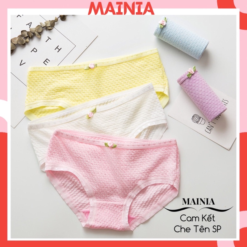 [L, XL] Quần Lót Thông Hơi Đính Hoa Hồng Freesize Chíp Nữ Cotton Xinh Xắn Mainia Shop