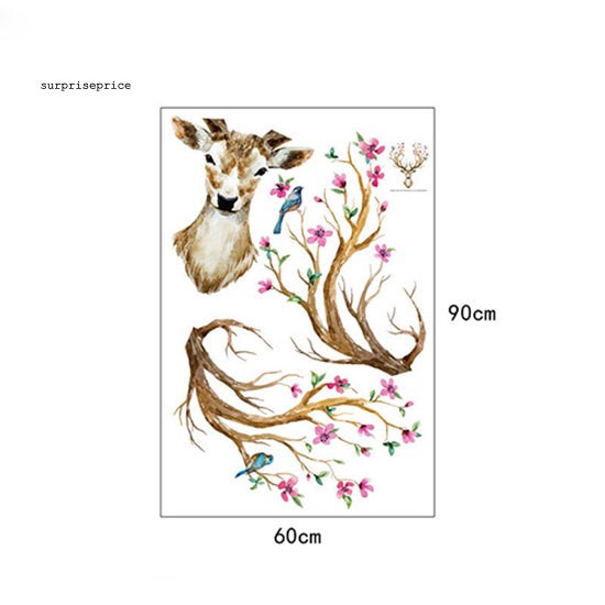 Miếng Dán Tường Trang Trí Hình Hươu Và Hoa Xinh Xắn