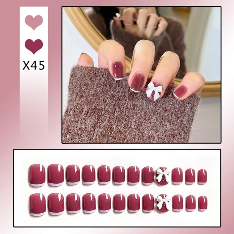 Bộ Móng Tay Giả Đính Đá / Ngọc Trai Hình Nơ Xinh Xắn