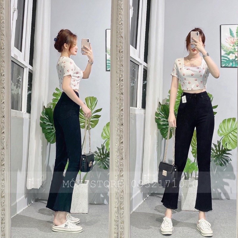 Quần Jean Đen Ống Loe 9 tấc lai tua Xuất xịn Chuẩn Form