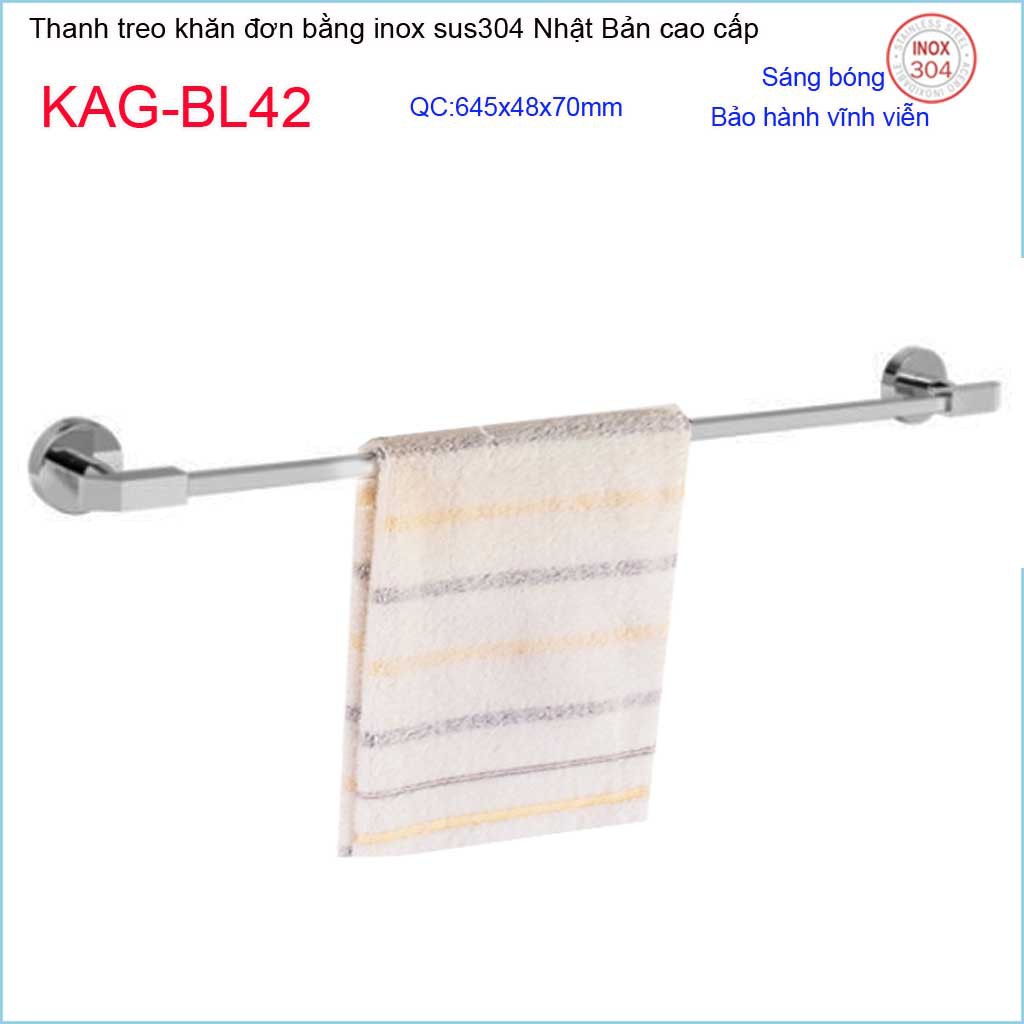 Thanh vắt khăn đơn, Phụ kiện phòng tắm cao cấp Kace,máng treo khăn inox 304 Nhật Bản KAG-BL42