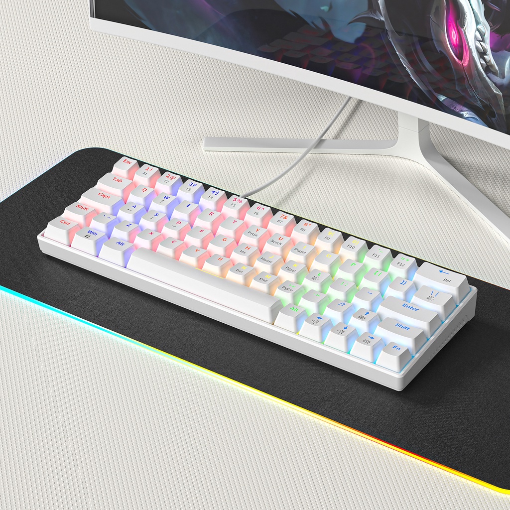 Bàn phím cơ KA-6406 60% Mini 61 phím led Rainbow HotSwap gọn nhẹ thích hợp chơi game, dùng văn phòng, led 12 chế độ sáng