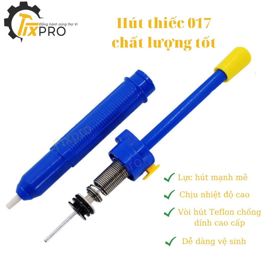 Hút thiếc cao cấp JF-017 siêu dài với vòi hút Teflon cực mạnh màu xanh