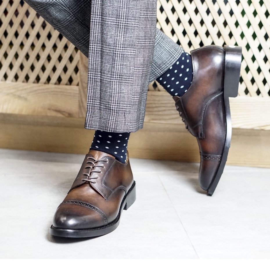 Giày nam công sở da bò cao cấp mũi tròn full black