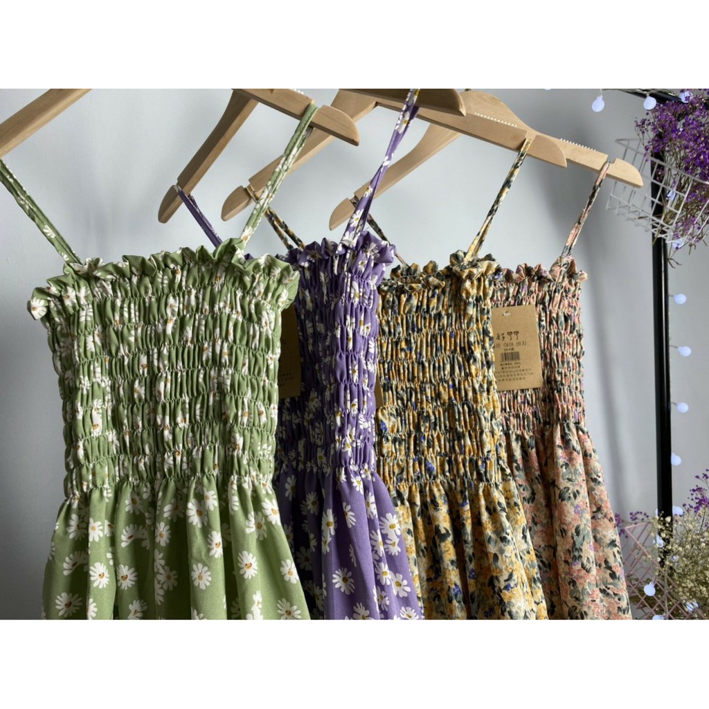 [ Mã FAMAYWA2 giảm 10K đơn 50K] váy 2 dây hoa cúc nhí có chun ngực thướt tha | BigBuy360 - bigbuy360.vn