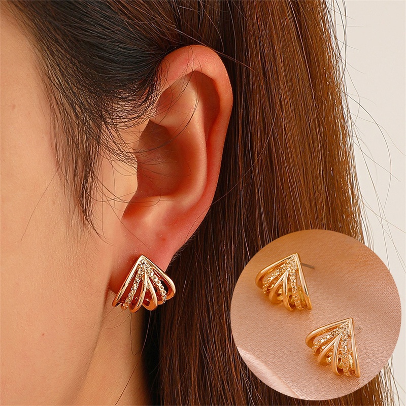 Khuyên Tai Hình Học Ba Chiều Mạ Vàng Đơn Giản Đính Kim Cương Đơn Giản Kiểu Hàn Quốc Cho Nữ