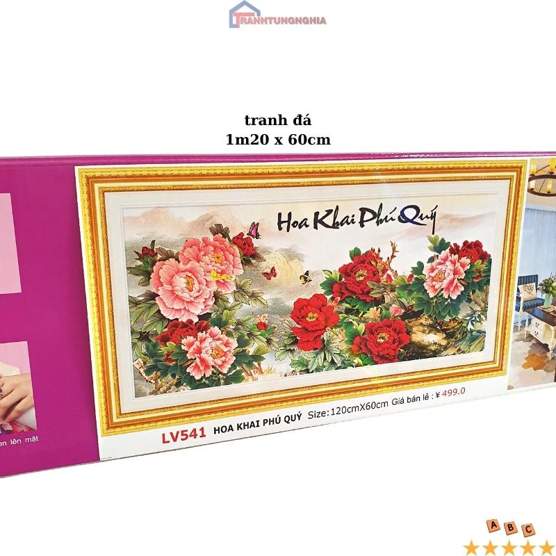 Tranh đính đá, tranh thêu chữ thập hoa mẫu đơn