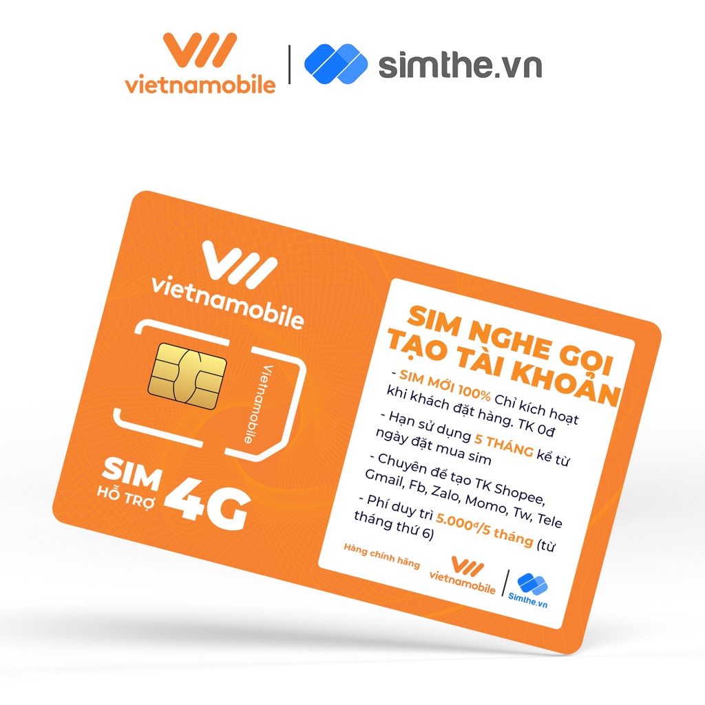Sim Vietnamobile Chuyên Nghe Gọi - Tạo Tài Khoản Shopee, Gmail, Fb, Zalo, Momo, Tw, Tele... TK 0đ Giá Rẻ
