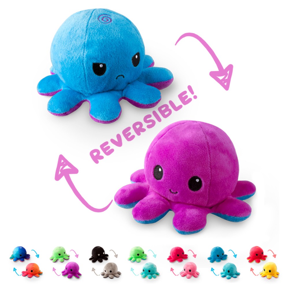 Tiktok Reversible Flip Stuffed Octopus Plush Toy Doll Soft Simulation Reversible Plush Toy Double-sided Mood switcher Baby fidget toy gift Valentine's Day MONKshop