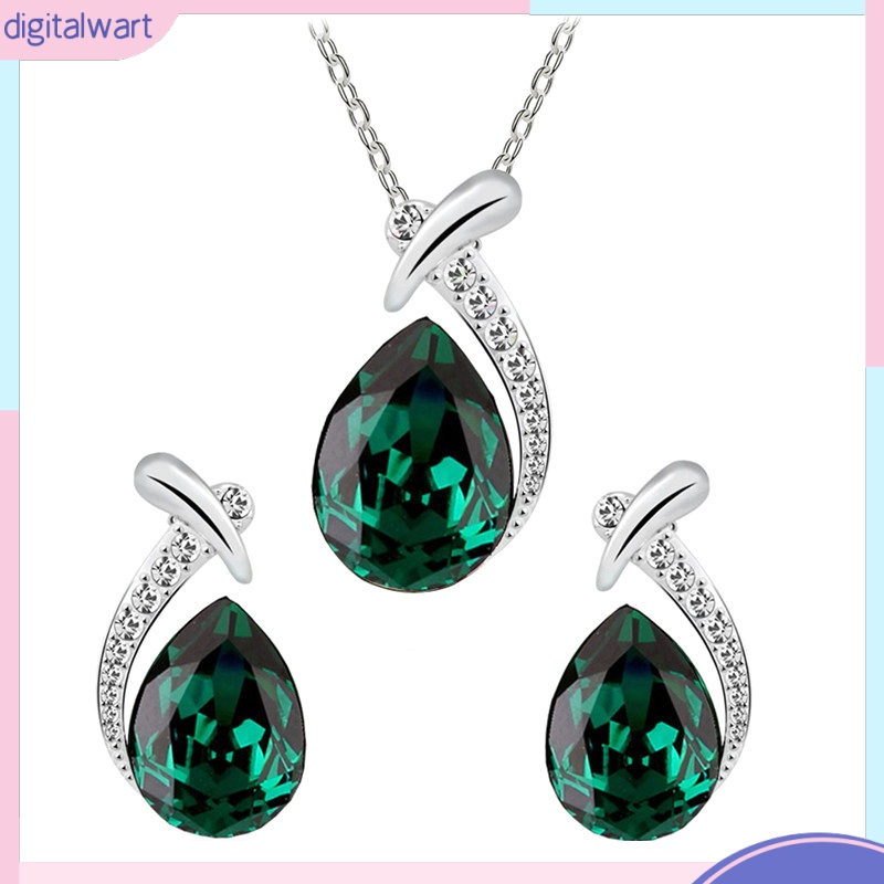 Bộ dây chuyền + bông tai đính đá hình giọt nước thời trang sang trọng cho nữ tùy chọn màu sắc