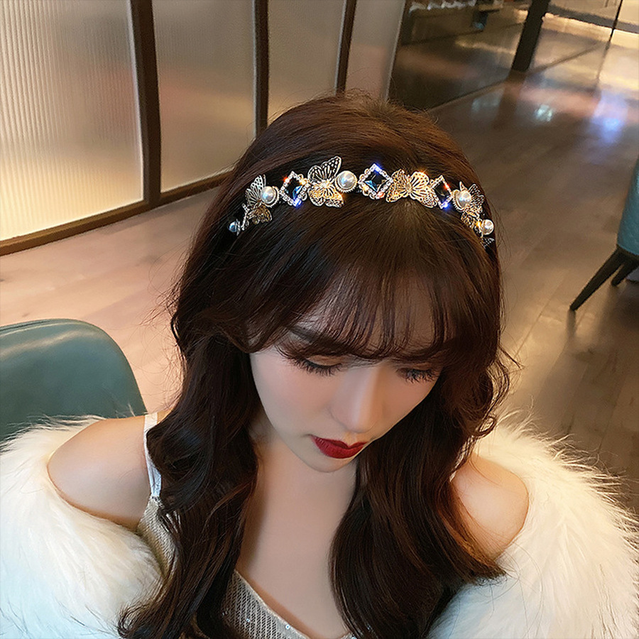 Băng Đô Cài Tóc Hình Bướm Đính Ngọc Trai Nhân Tạo Thời Trang