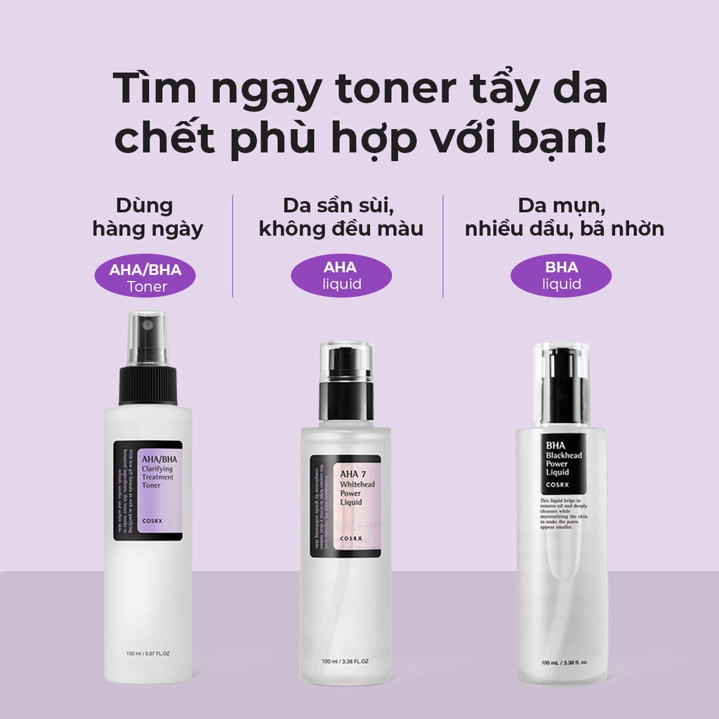 Nước hoa hồng COSRX chứa AHA/ BHA tẩy tế bào chết làm sáng da giảm mụn hiệu quả dung tích 50ml/100ml/150ml 