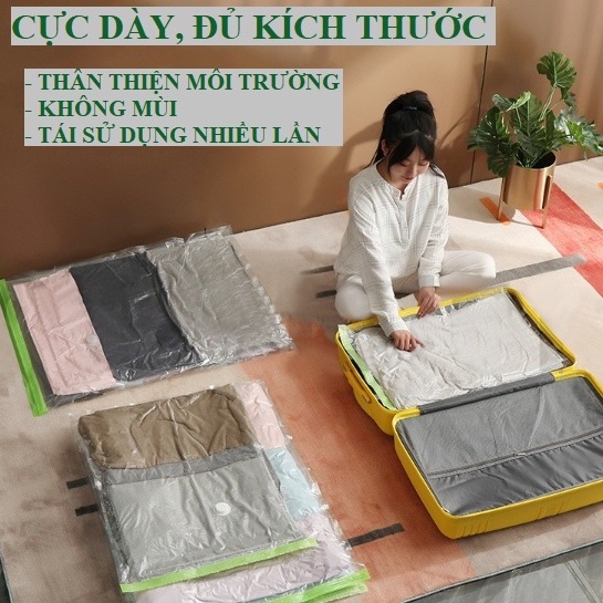 Túi hút chân không đựng quần áo giày chăn màn mền gối gấp gọn chính hãng chất liệu mềm dẻo trong suốt cao cấp