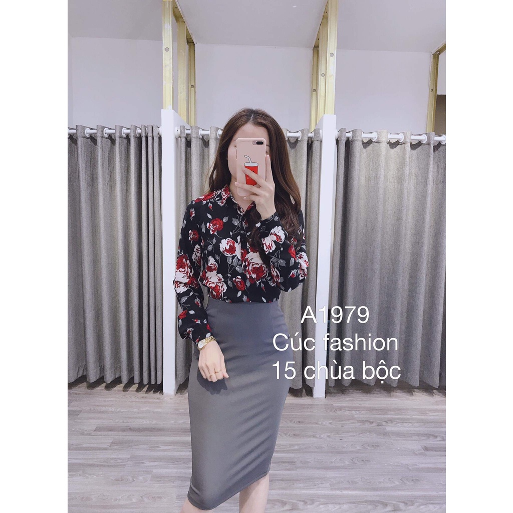Chân váy bút chì màu xám xẻ sau tới gối( sẵn size)- M15