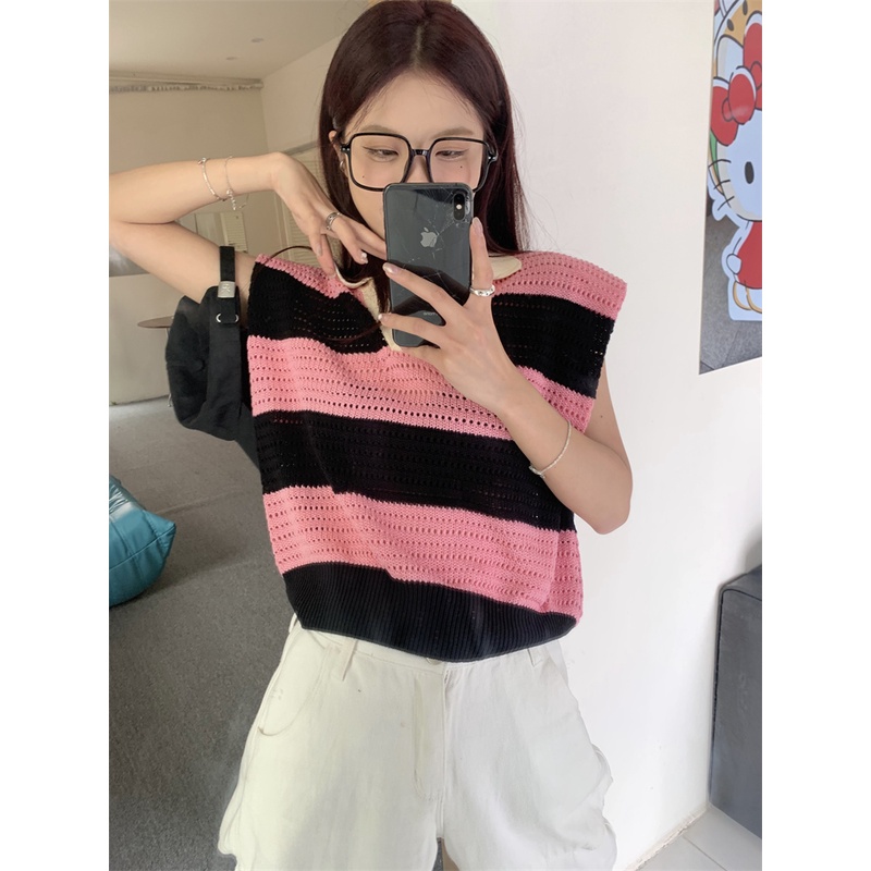 LALISAS Áo Dệt Kim Phối Màu Phong Cách Thời Trang Hàn Quốc Cho Nữ