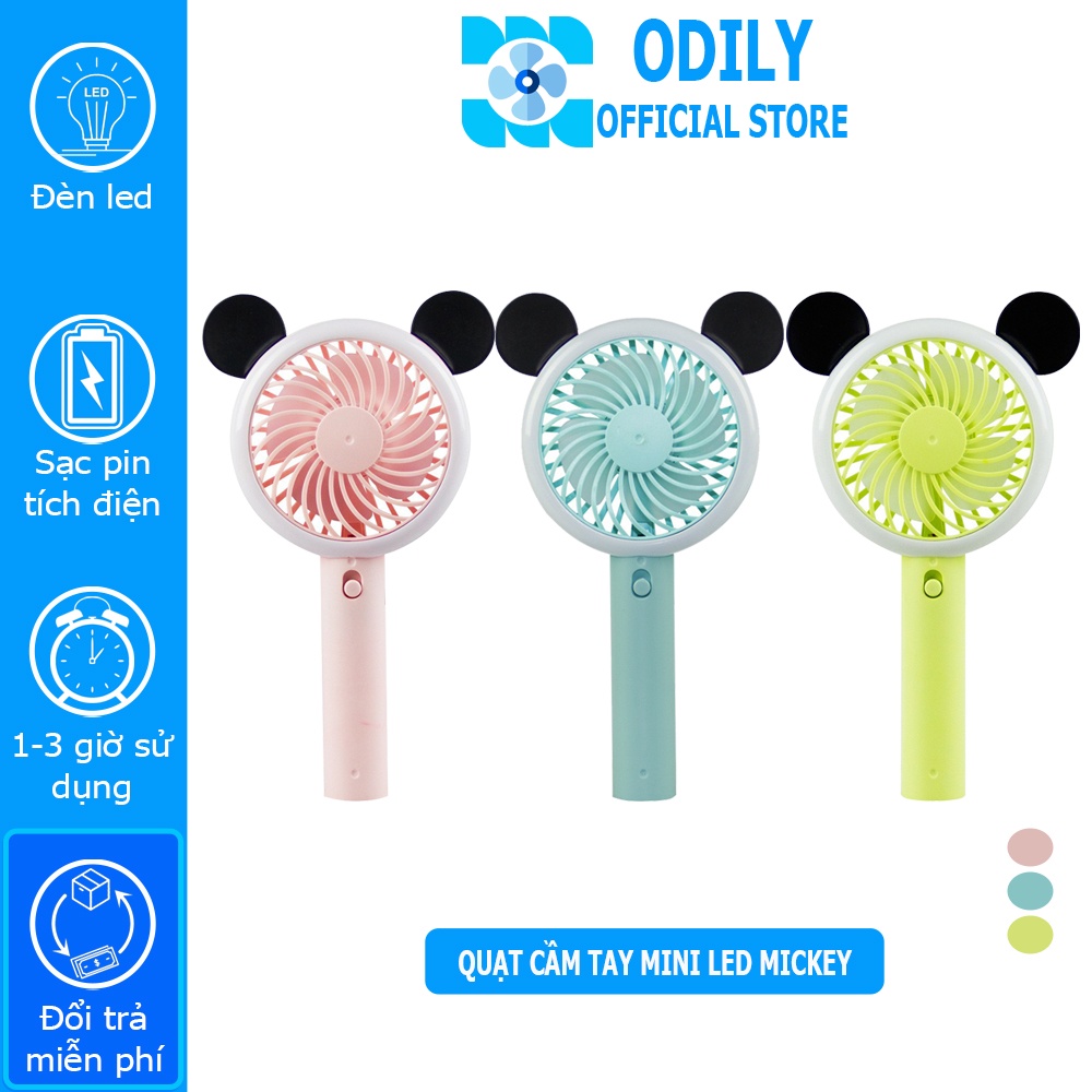 Quạt cầm tay mini sạc tích điện USB để bàn đèn led mickey cute siêu dễ thương FUNNY F666