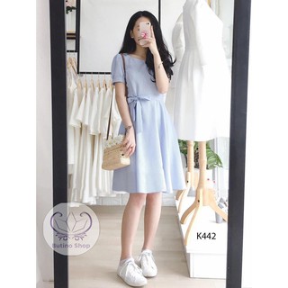 ĐẦM XANH CỔ TRÒN TAY BỒNG K442 - Butino Shop (Hàng may thiết kế ,ảnh thật shop tự chụp)