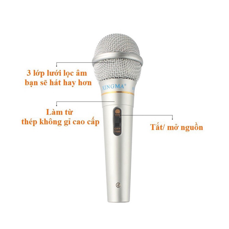 Mic hát Karaoke gia đình Xingma Ak-319 âm thanh trong trẻo sống động, có màng lọc tạp âm, dây dài 3m - bảo hành 1 đổi 1