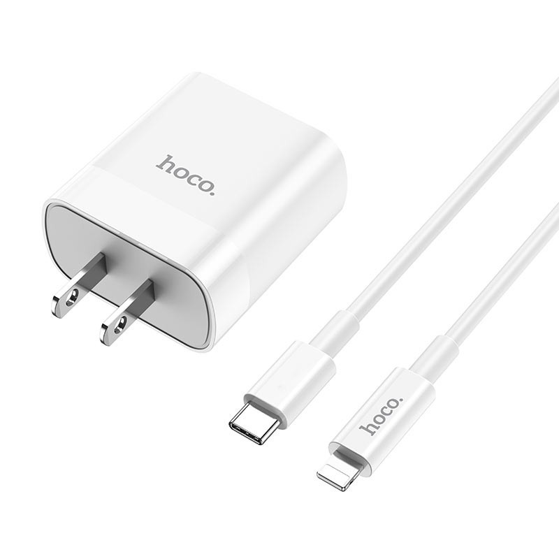 Bộ sạc nhanh PD 20W Hoco C80/C80A 2 cổng ( USB + Type-C ) sạc nhanh 3A ( kèm cáp Type-C to Lightning dài 1m )