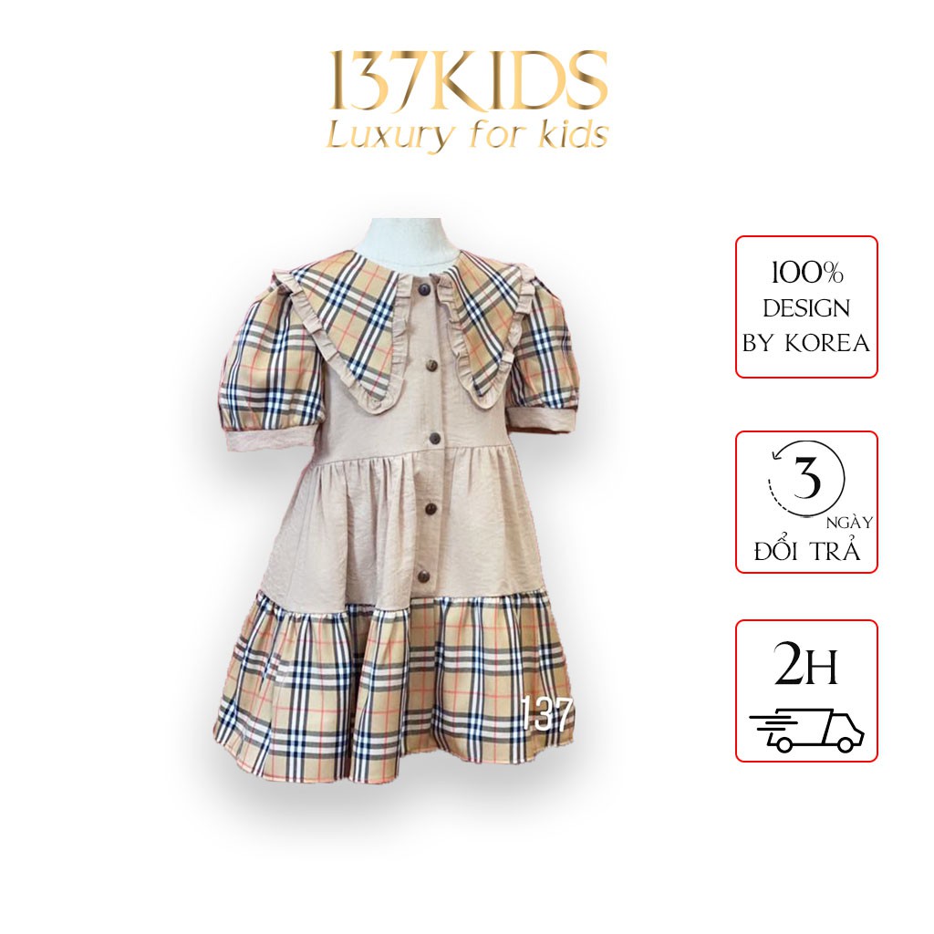 Váy bé gái burberry cổ nơ thiết kế Hàn Quốc 137Kid Susan chất cotton thấm hút mồ hôi