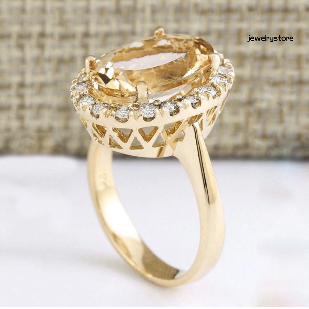 Nhẫn Đính Đá Topaz Nhân Tạo Hình Oval Cho Nữ