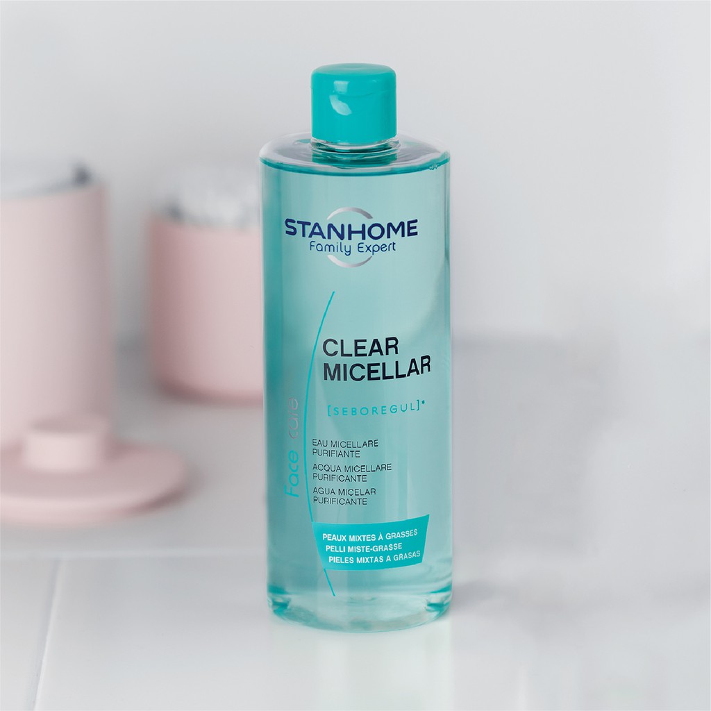 Nước rửa mặt, tẩy trang 2 trong 1 cho dầu mụn, da nhạy cảm Stanhome Family Expert clear micellar 400ml