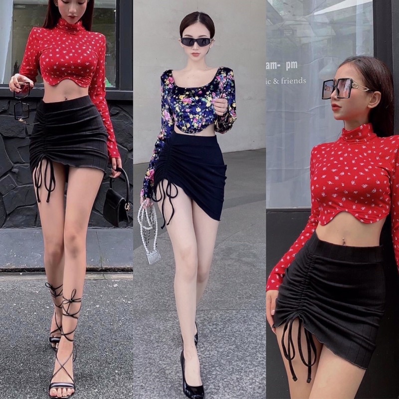 (Hình thật)Chân váy ngắn rút dây đùi 1 bên sexy sang chảnh Yn