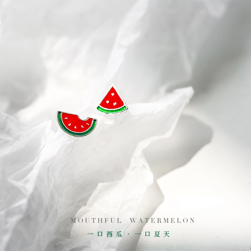 Bông Tai Mạ Bạc 925 Hình Dưa Hấu Dễ Thương