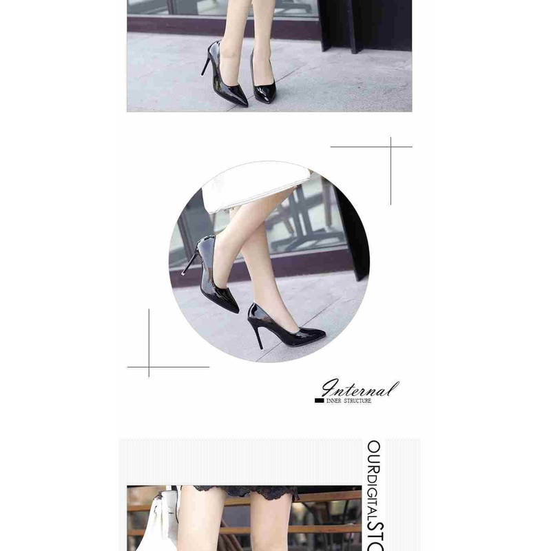 Giày cao gót 7cm mũi nhọn màu xanh dương/đen phong cách Âu Mỹ